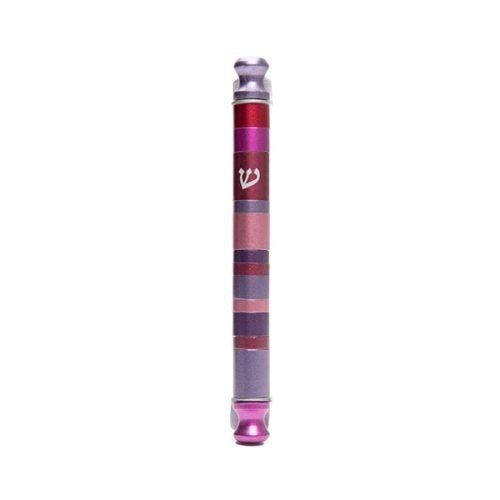 Anodized Aluminum Cylinder Mezuzah Case, Stripes in Maroon and Pink - Yair Emanuel