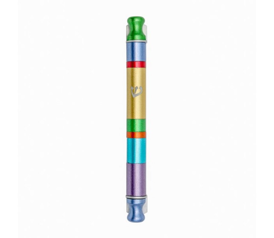 Anodized Aluminum Cylinder Mezuzah Case with Stripes in Multicolor - Yair Emanuel