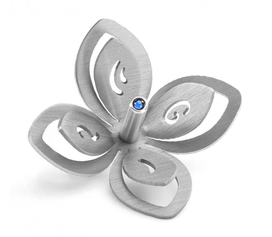 Anodized Aluminum Hanukkah Dreidel Flower Design, Silver - Adi Sidler