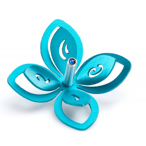 Anodized Aluminum Hanukkah Dreidel Flower Design, Turquoise - Adi Sidler