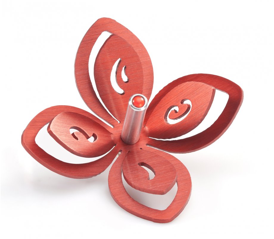 Anodized Aluminum Hanukkah Dreidel, Red Flower Design - Adi Sidler