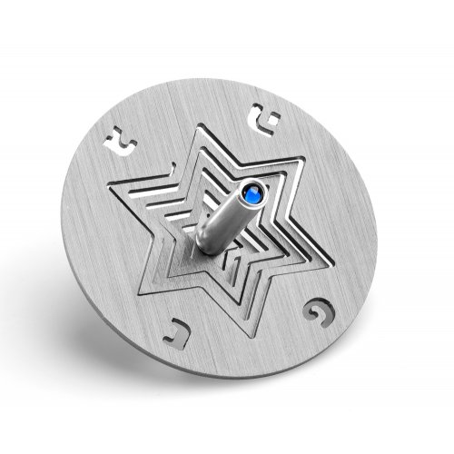 Anodized Aluminum Hanukkah Dreidel and Stand Star of David, Gray - Adi Sidler