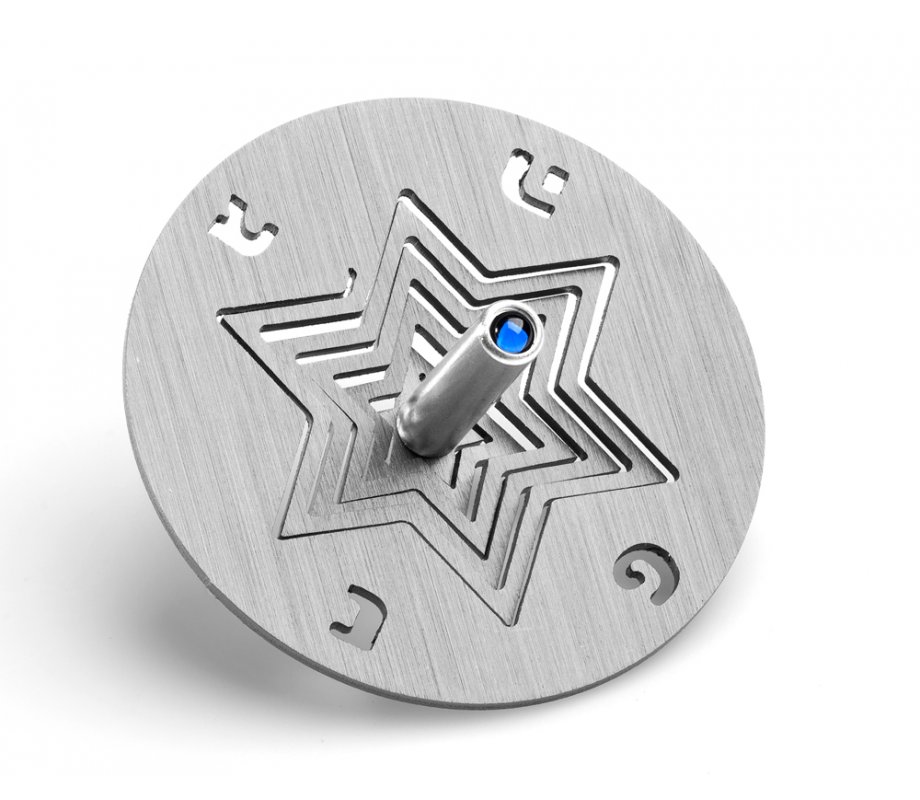 Anodized Aluminum Hanukkah Dreidel and Stand Star of David, Gray - Adi Sidler