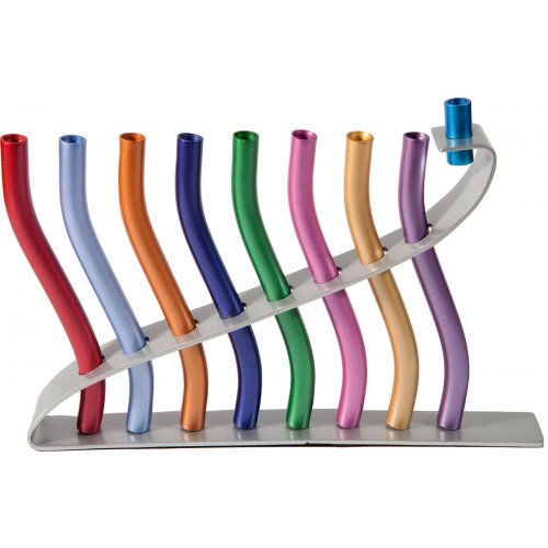 Anodized Aluminum Hanukkah Menorah Lyre Image, Multicolored - Yair Emanuel