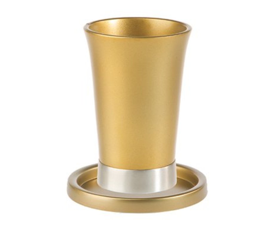Anodized Aluminum Kiddush Cup and Saucer, Silver - Yair Emanuel