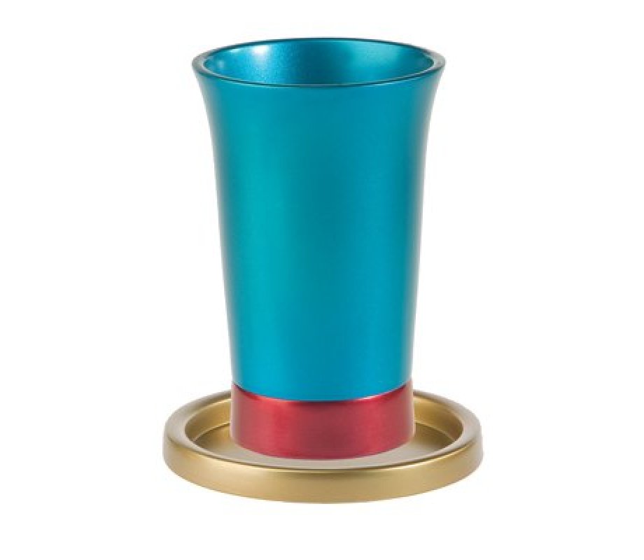Anodized Aluminum Kiddush Cup and Saucer, Silver - Yair Emanuel