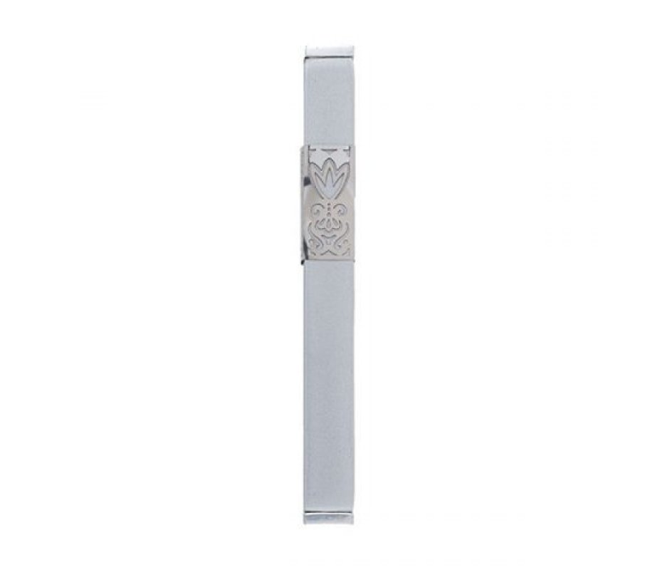 Anodized Aluminum Mezuzah Case Decorative Cutout Flower, Gray - Yair Emanuel
