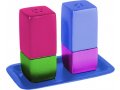 Anodized Aluminum Pillar 3-Piece Salt Pepper & Tray Set by Yair Emanuel