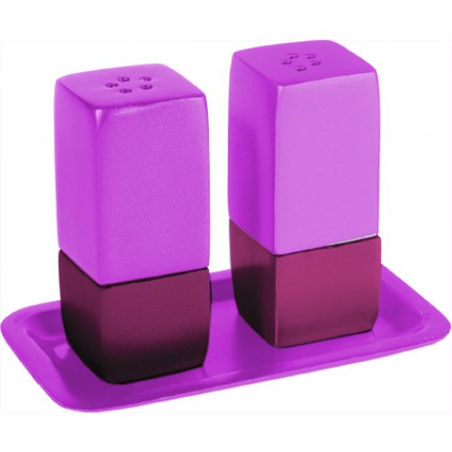 Anodized Aluminum Pillar 3-Piece Salt Pepper & Tray Set by Yair Emanuel