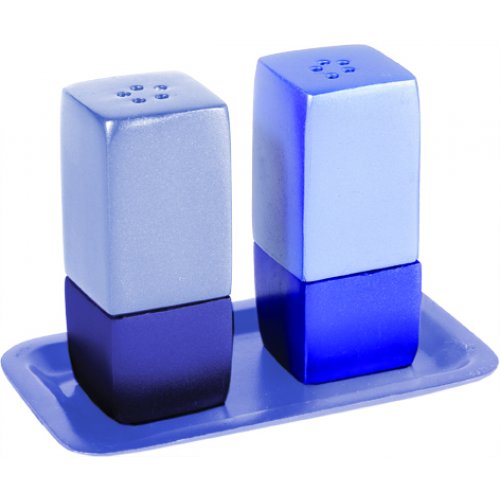 Anodized Aluminum Pillar 3-Piece Salt Pepper & Tray Set by Yair Emanuel