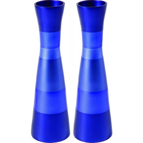 Anodized Aluminum Slender Shabbat Candlesticks - Colored Bands by Yair Emanuel