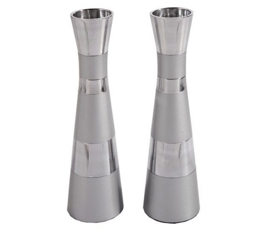 Anodized Aluminum Slender Shabbat Candlesticks - Colored Bands by Yair Emanuel