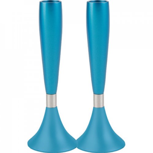 Anodized Aluminum Slender Shabbat Candlesticks by Yair Emanuel