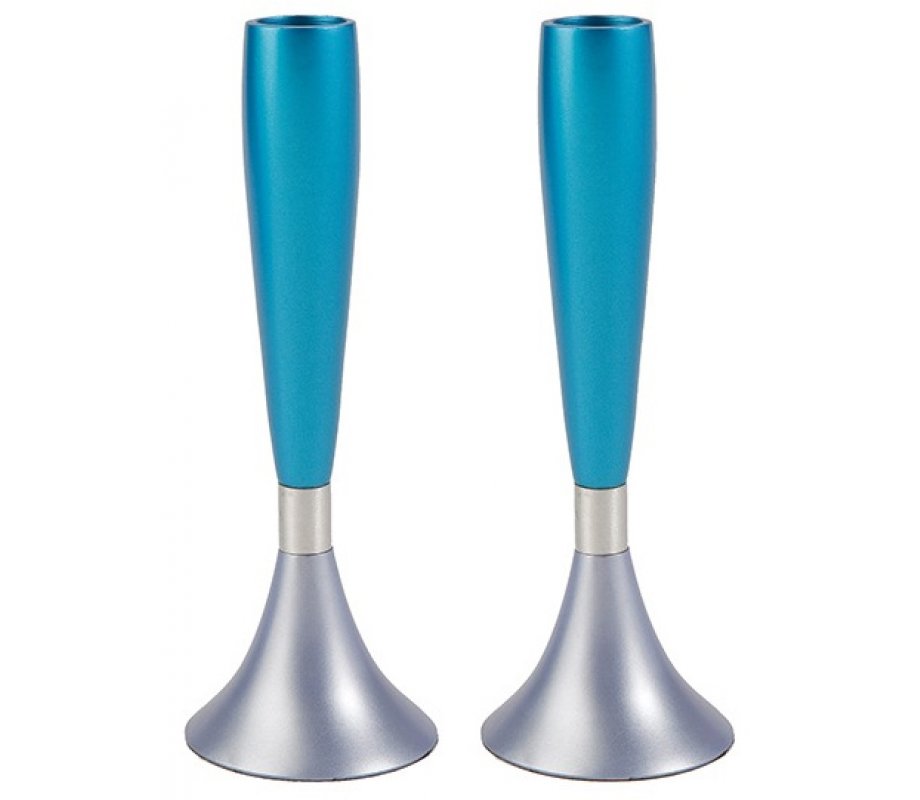 Anodized Aluminum Slender Shabbat Candlesticks by Yair Emanuel