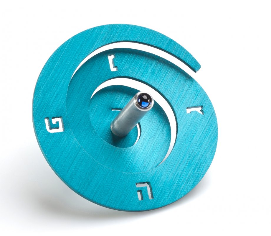 Anodized Aluminum Spiral Dreidel, Turquoise - Adi Sidler