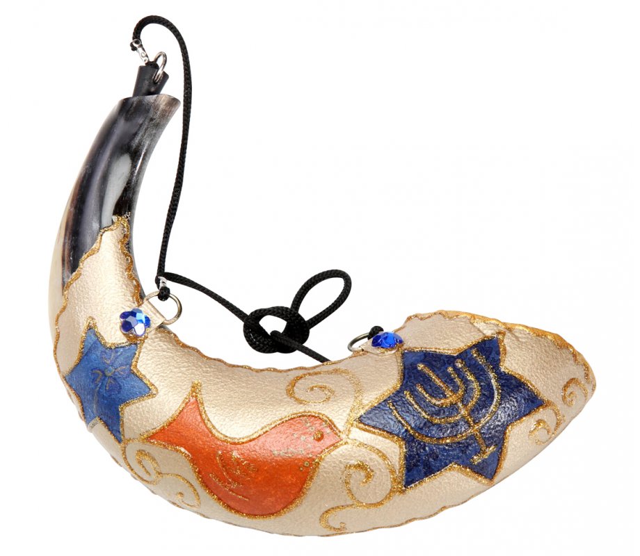 Anointing Ram's Horn Shofar with Painted Dove