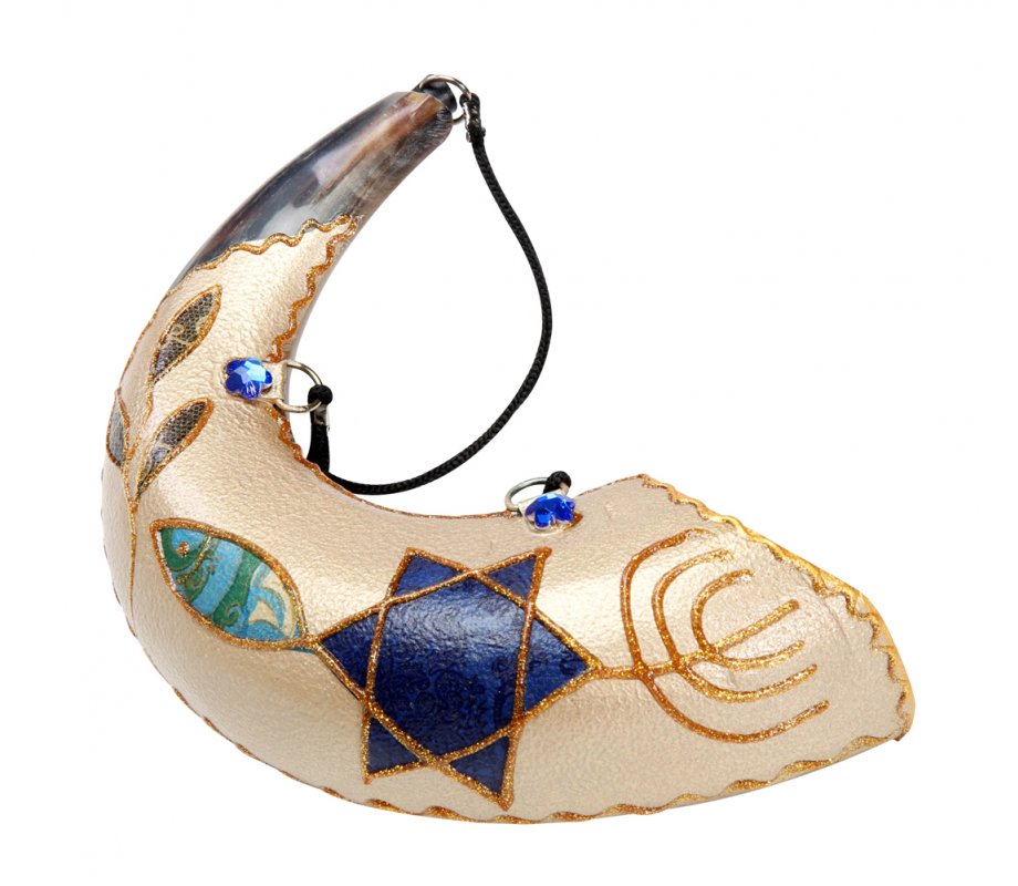 Anointing Rams Horn Shofar with Painted Fish Design