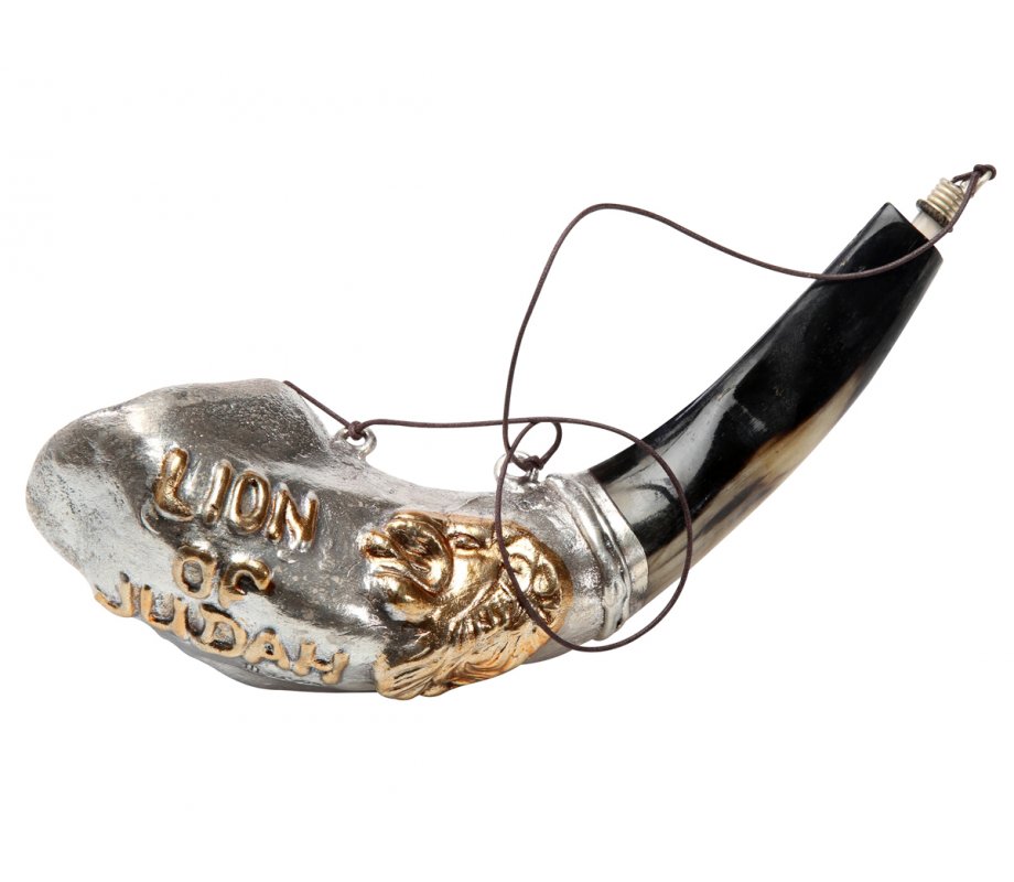 Anointing Rams Horn Shofar with Sterling Silver Lion of Judah