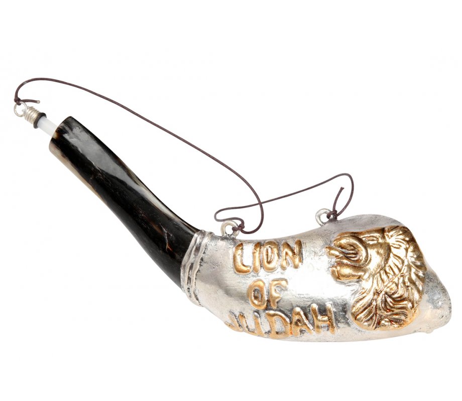 Anointing Rams Horn Shofar with Sterling Silver Lion of Judah