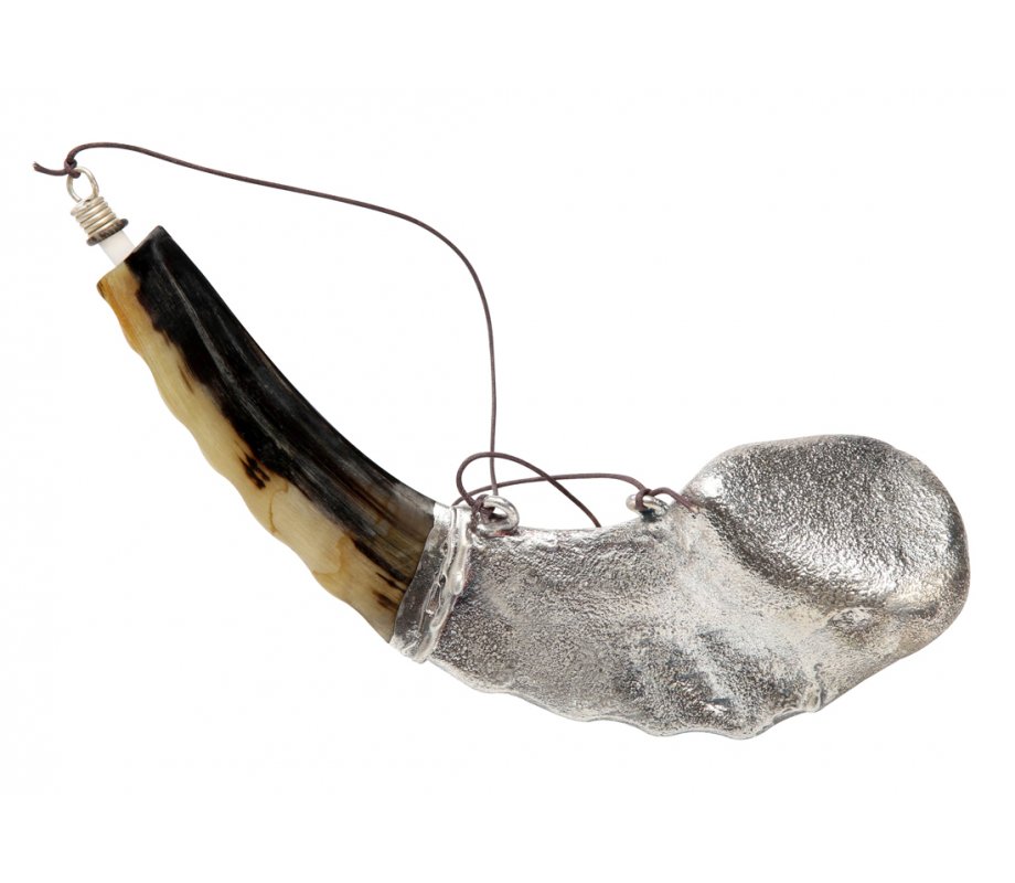 Anointing Rams Horn Shofar with Sterling Silver Lion of Judah