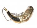 Anointing Rams Horn Shofar with Sterling Silver Lions Jerusalem