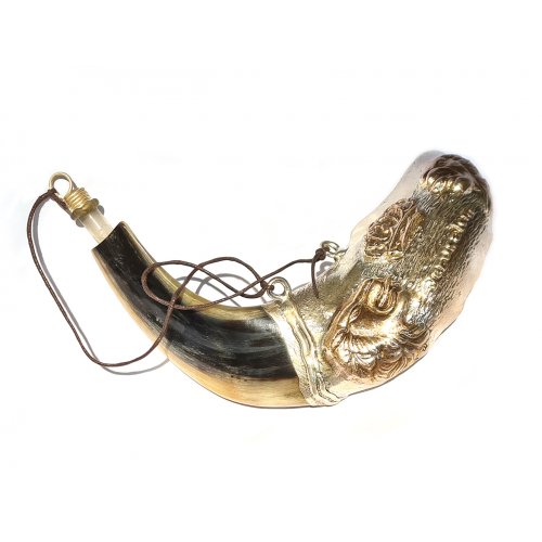 Anointing Rams Horn Shofar with Sterling Silver Lions Jerusalem