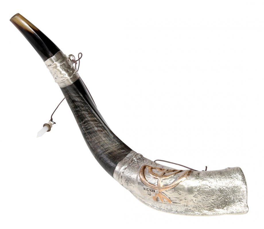 Anointing Yemenite Shofar with Silver Menorah Design