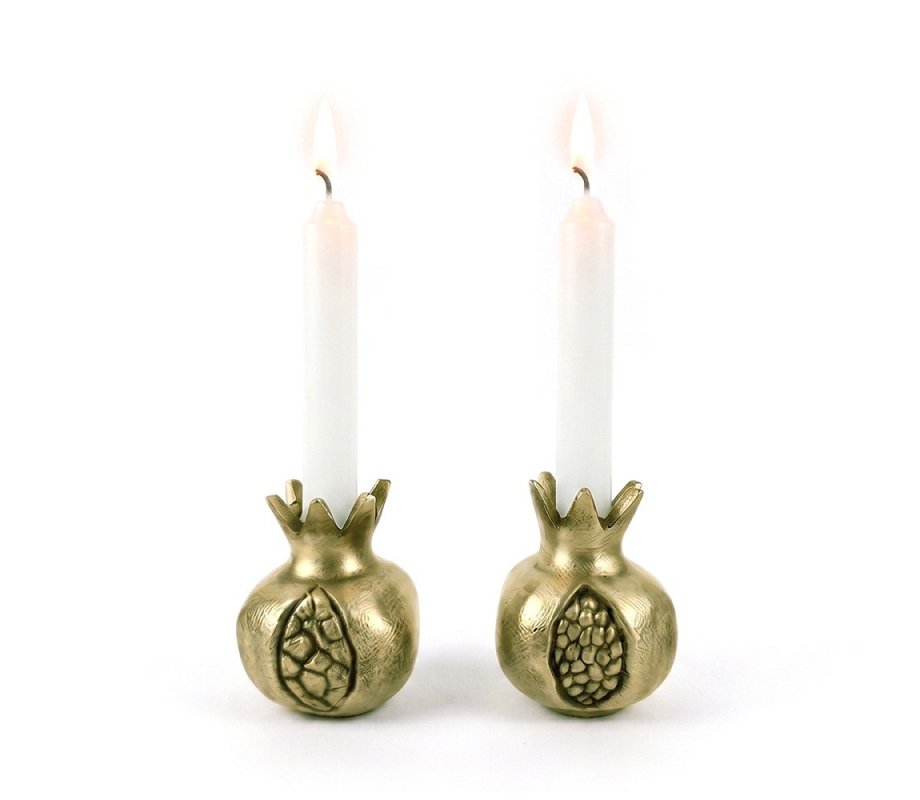 Antique Style Small Pomegranate Gold Color Candlesticks - Yair Emanuel