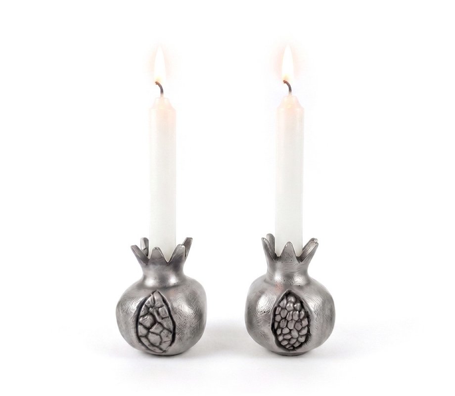 Antique Style Small Pomegranate Silver Color Candlesticks - Yair Emanuel