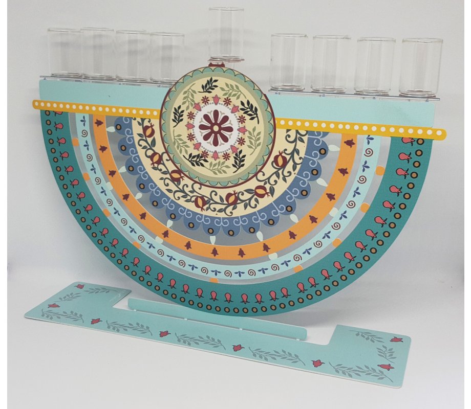 Arc Hanukkah Menorah with Colorful Pomegranates, for Oil - Dorit Judaica