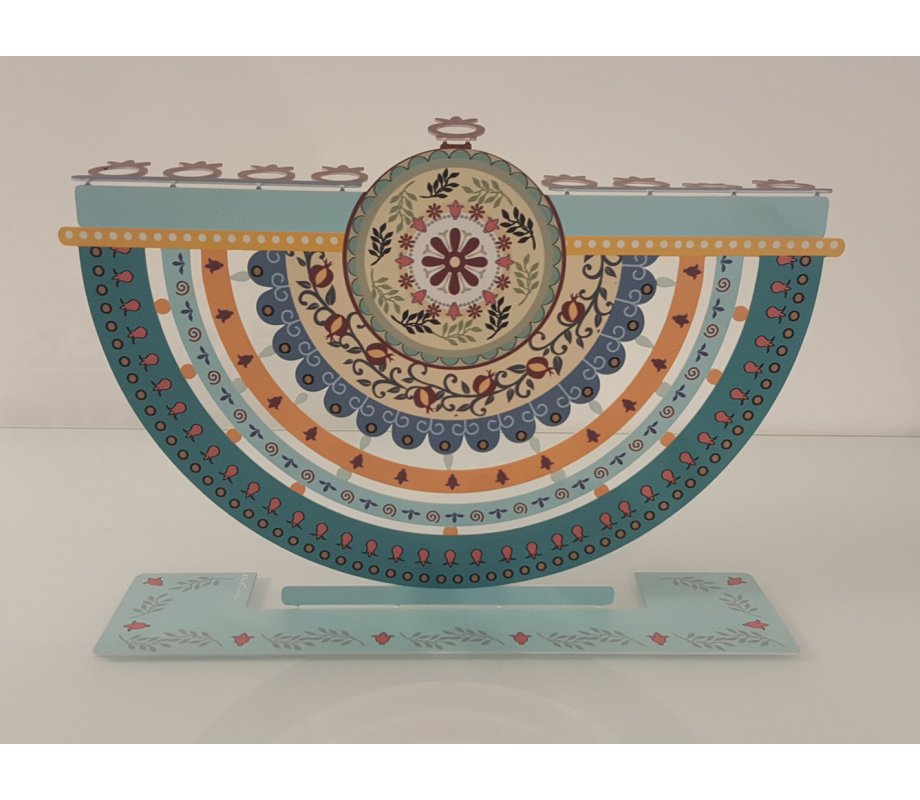 Arc Hanukkah Menorah with Colorful Pomegranates, for Oil - Dorit Judaica