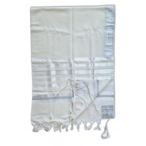 Barak Wool Tallit Prayer Shawl, Lightweight Non slip with Silver Stripes - Talitnia