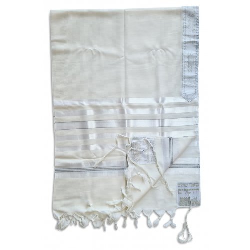 Barak Wool Tallit Prayer Shawl, Lightweight Non slip with Silver Stripes - Talitnia