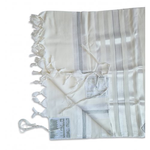 Barak Wool Tallit Prayer Shawl, Lightweight Non slip with Silver Stripes - Talitnia