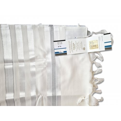 Barak Wool Tallit Prayer Shawl, Lightweight Non slip with Silver Stripes - Talitnia