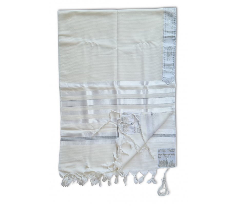 Barak Wool Tallit Prayer Shawl, Lightweight Non slip with Silver Stripes - Talitnia