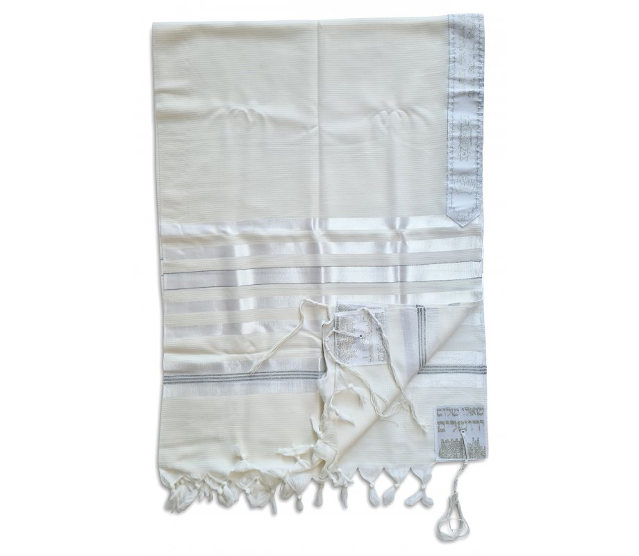 Barak Wool Tallit Prayer Shawl, Lightweight Non slip with Silver Stripes - Talitnia