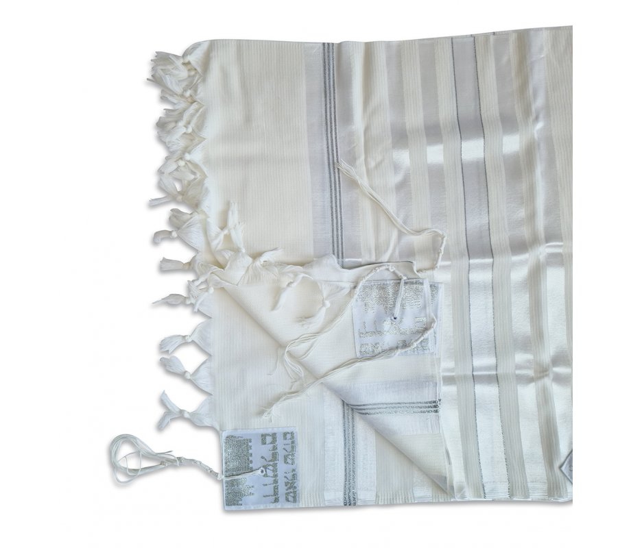Barak Wool Tallit Prayer Shawl, Lightweight Non slip with Silver Stripes - Talitnia