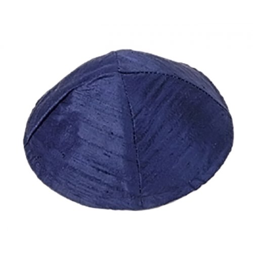 Basic Raw Silk Kippah, Dark Blue - Yair Emanuel