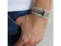 Beige Rope Triple-Wrap Men's Bracelet with Oxidized Silver-Plated Anchor Element and Black Thread by Gal Cohen