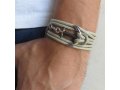 Beige Rope Triple-Wrap Men's Bracelet with Oxidized Silver-Plated Anchor Element and Black Thread by Gal Cohen