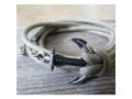 Beige Rope Triple-Wrap Men's Bracelet with Oxidized Silver-Plated Anchor Element and Black Thread by Gal Cohen