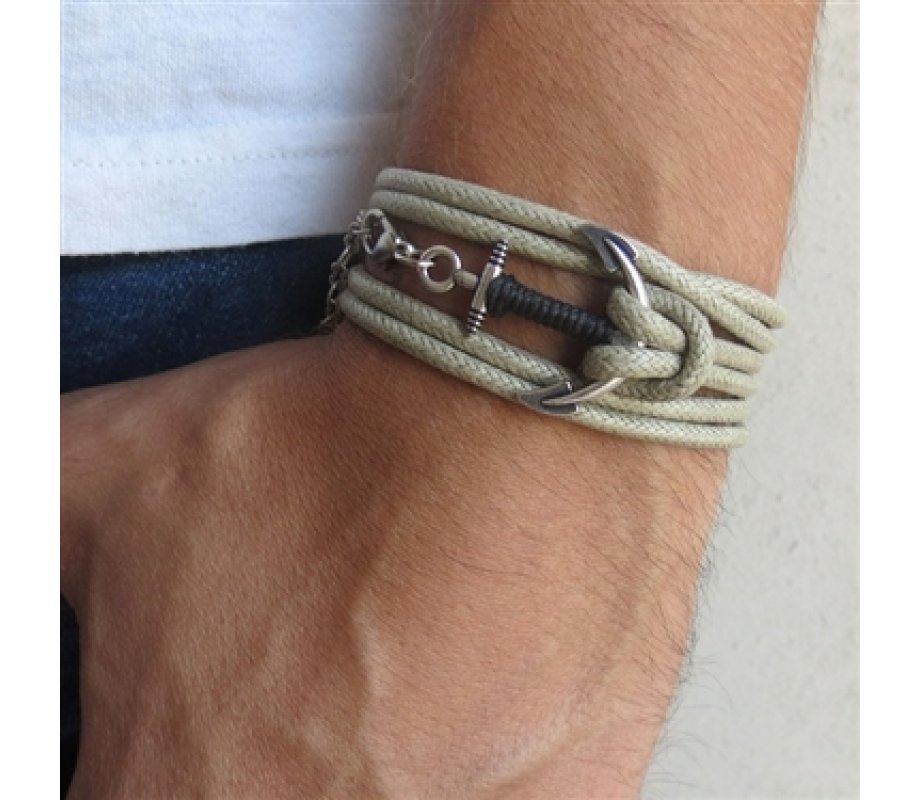 INOX Jewelry Brown Paracord Rope with Steel Anchor Clasp Bracelet BR32008 -  Motif Jewelers