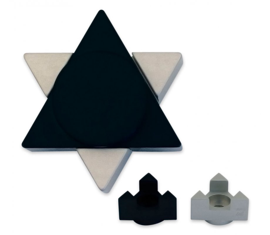 Black Anodized Aluminum Travel Shabbat Candlesticks, Star of David - Avner Agayof