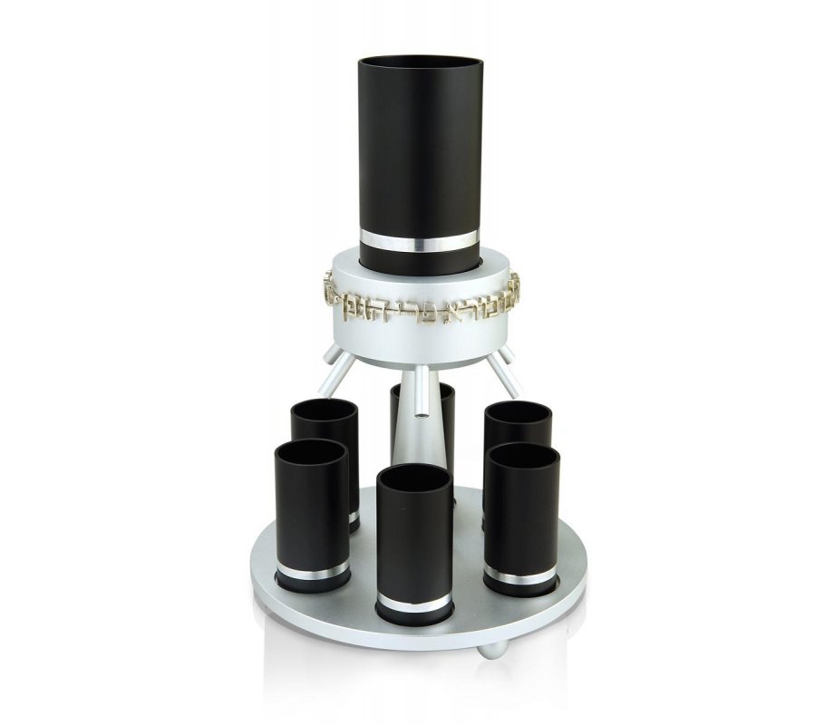 Black Anodized Aluminum Wine Fountain Silver Line by Dabbah Judaica