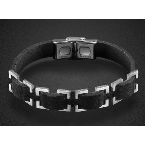 Black Leather Bracelet for Men with Stainless Steel Open Buckle Design  Adi Sidler