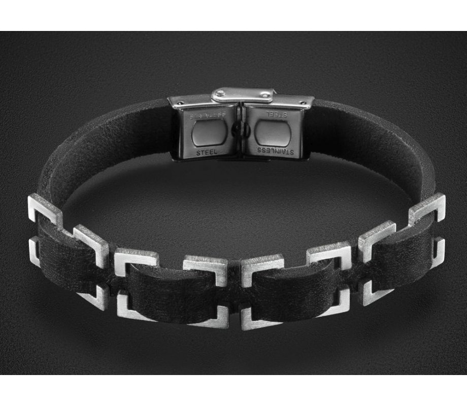 Black Leather Bracelet for Men with Stainless Steel Open Buckle Design – Adi Sidler