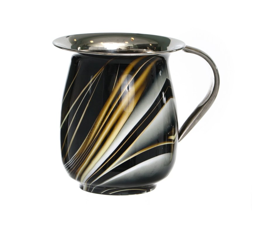 Black Marble Stainless Steel Wash Cup with Gold and Black Enamel Streaks