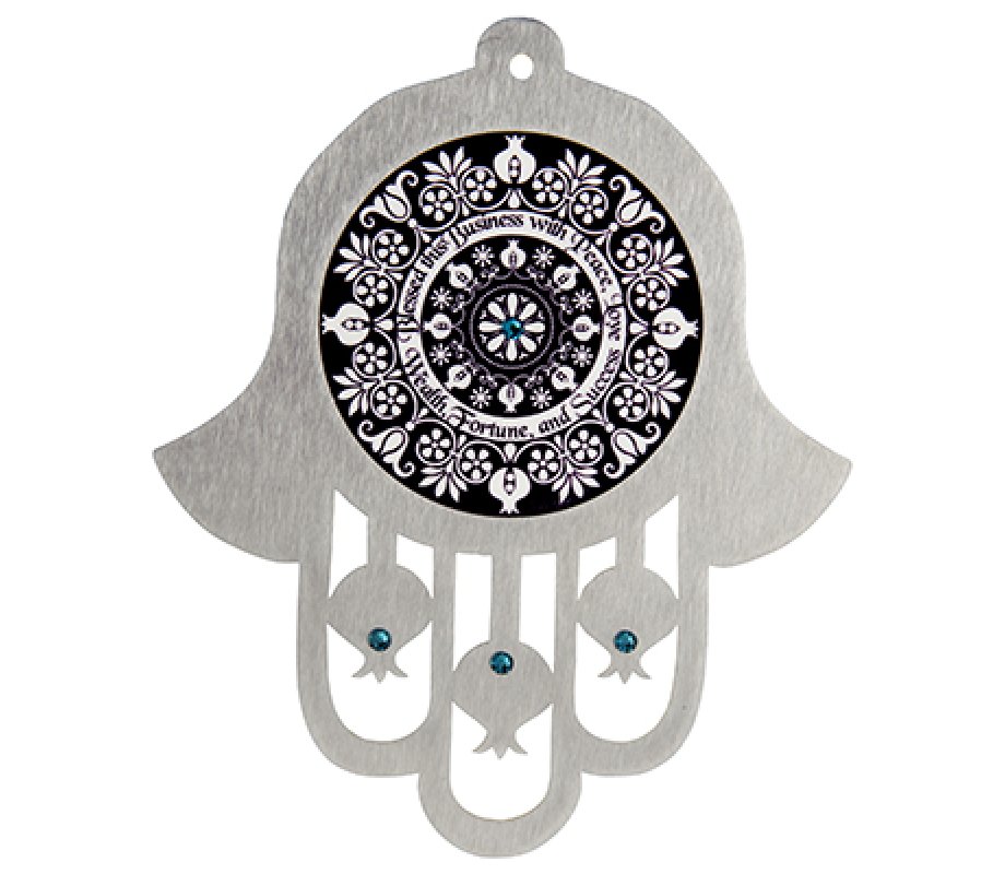 Black Shades Stainless Steel Wall Hamsa Business Blessing - English by Dorit Judaica