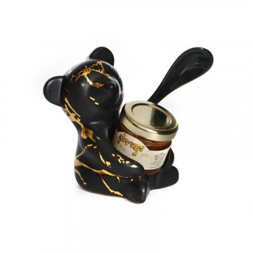 Black and Gold Ceramic Bear Honey Dish for Rosh Hashanah